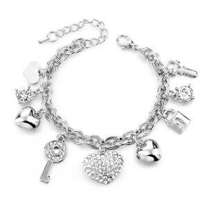 Silver Secrets Charm Bracelet – Heart & Key Edition